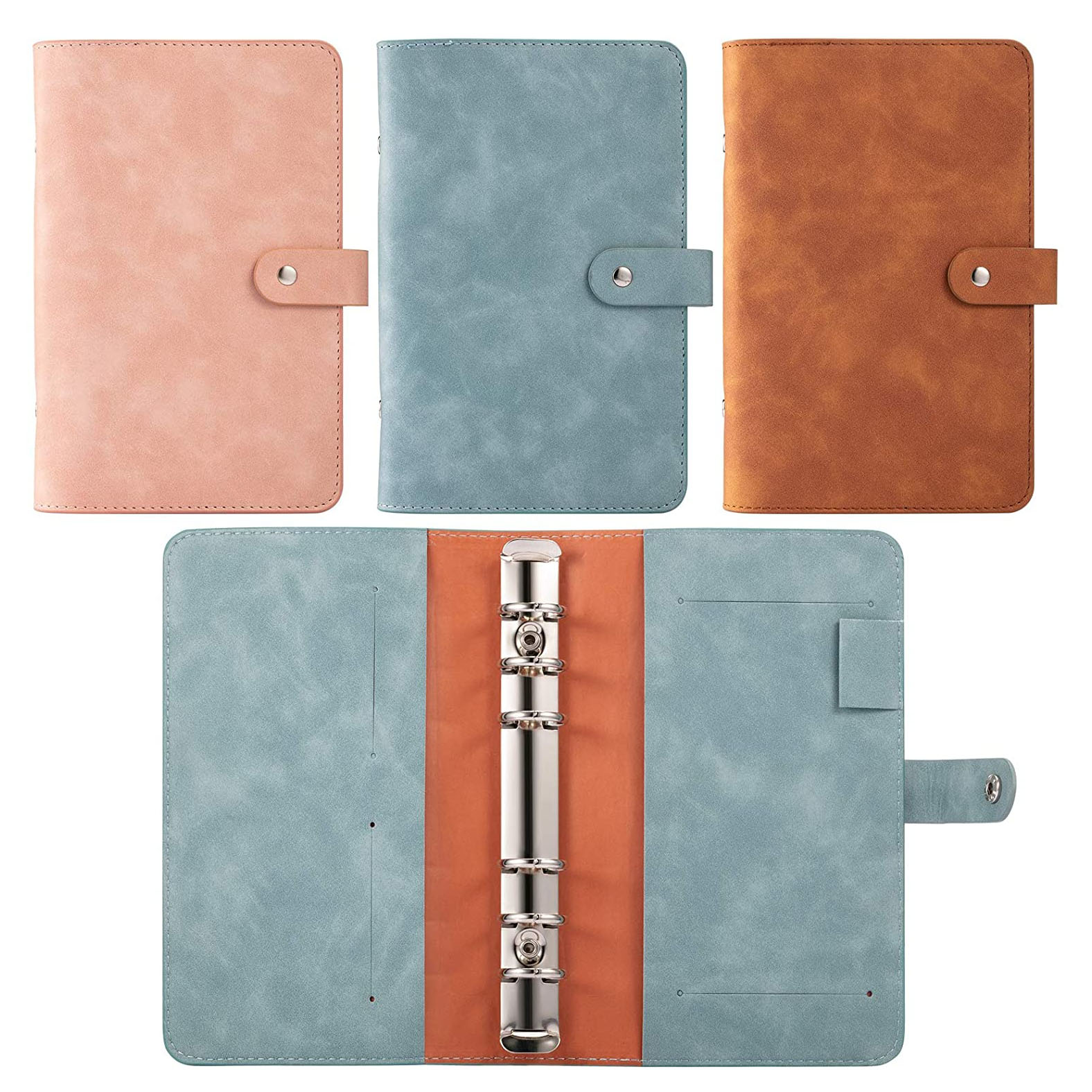 A6 PU Leather Binder Cover,Refillable 6 Ring Notebook for A6 Filler Paper Personal Planning BinderMagnetic Buckle Closure